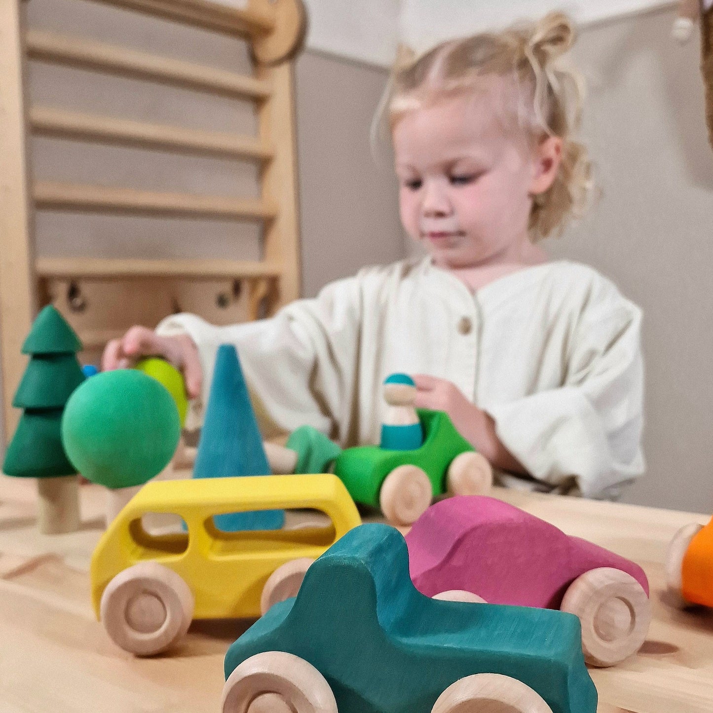 Montessori Wooden Cars & People 10pc Toy Set