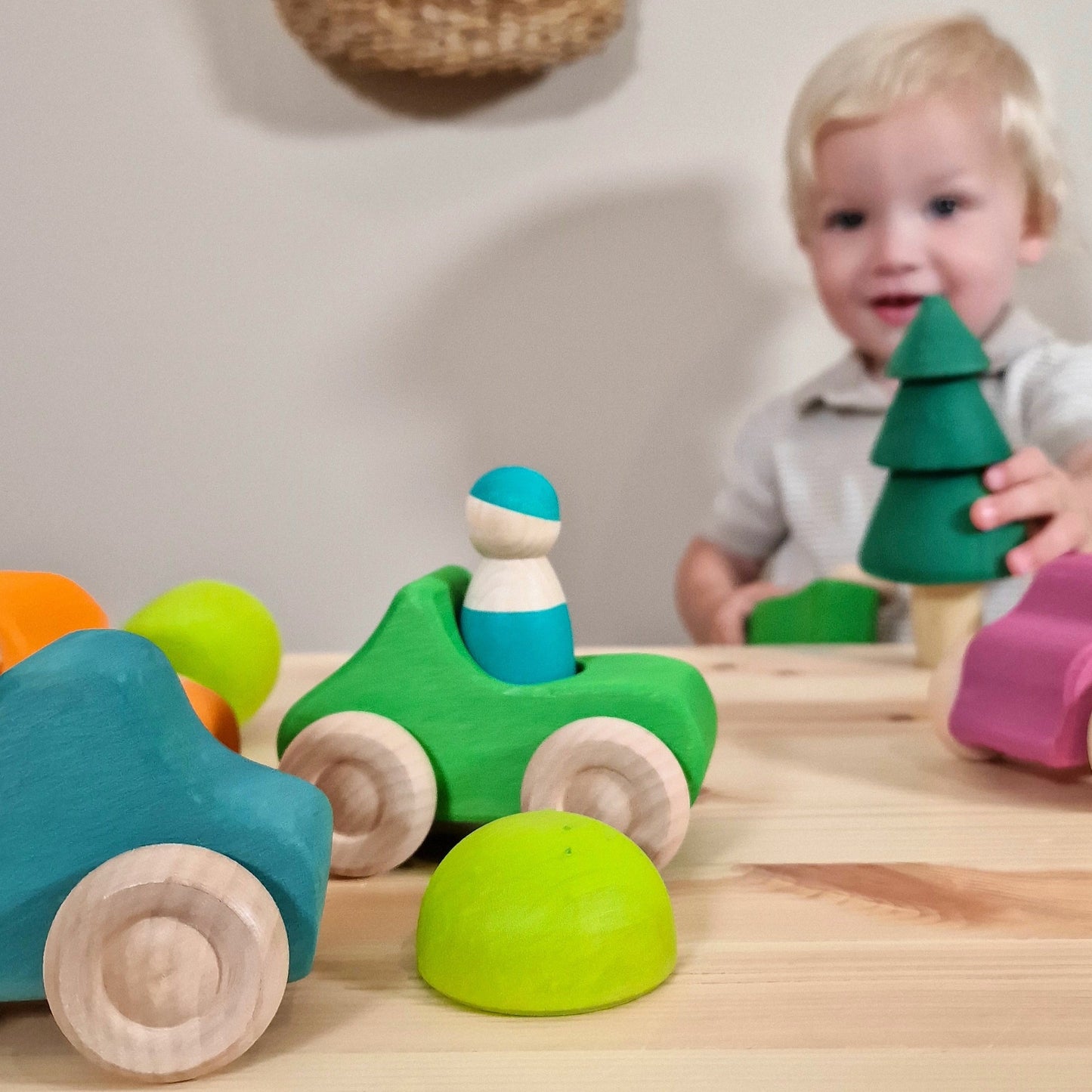 Montessori Wooden Cars & People 10pc Toy Set