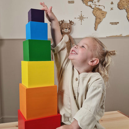 Montessori Wooden Rainbow Stacking Boxes