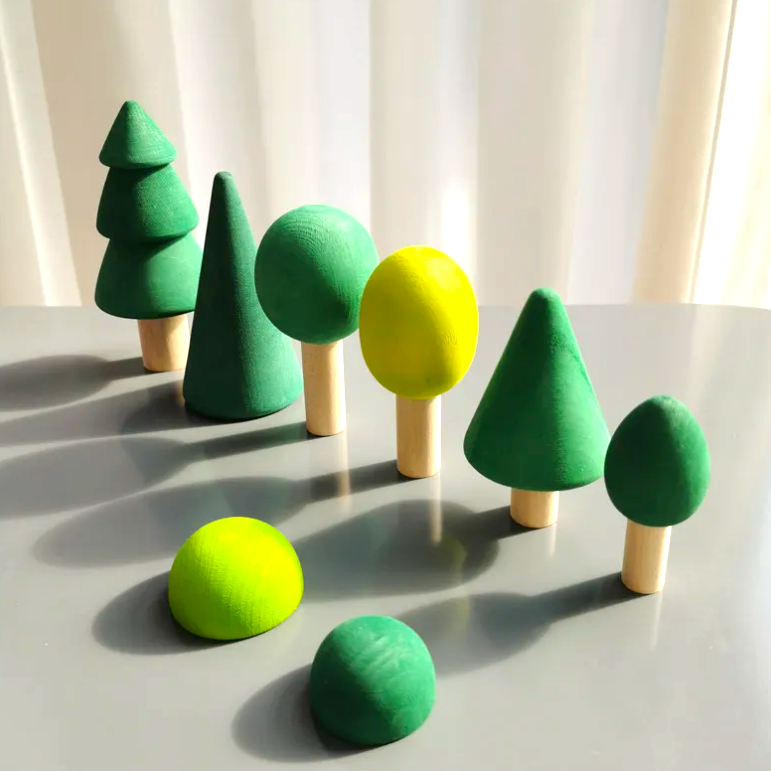 Montessori Wooden Toy Trees & Bushes (8 piece)