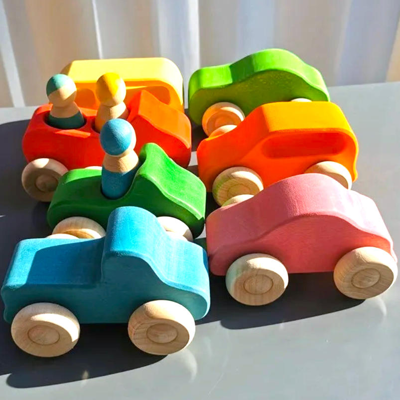 Montessori Wooden Cars & People 10pc Toy Set