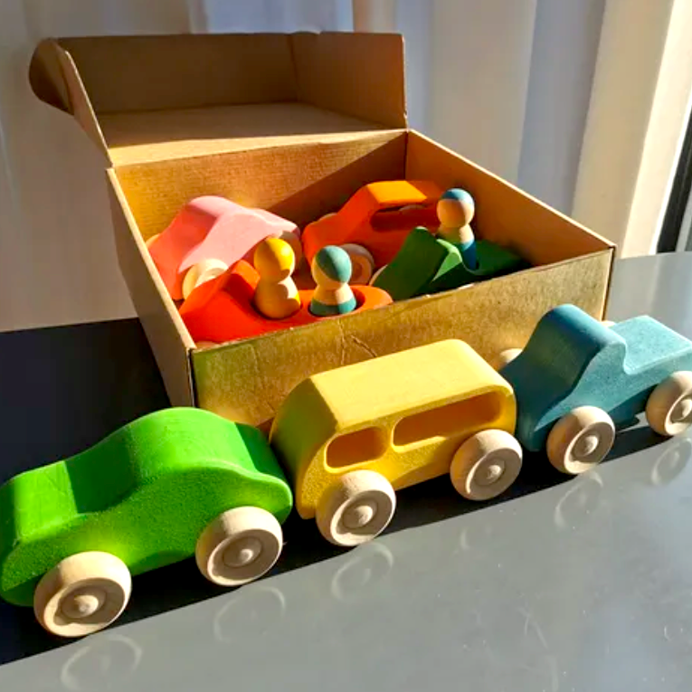 Montessori Wooden Cars & People 10pc Toy Set