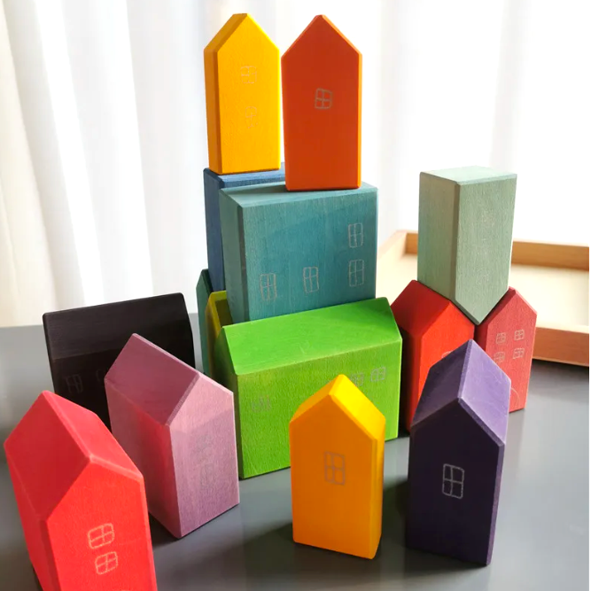 Montessori Wooden Rainbow Houses 15pc