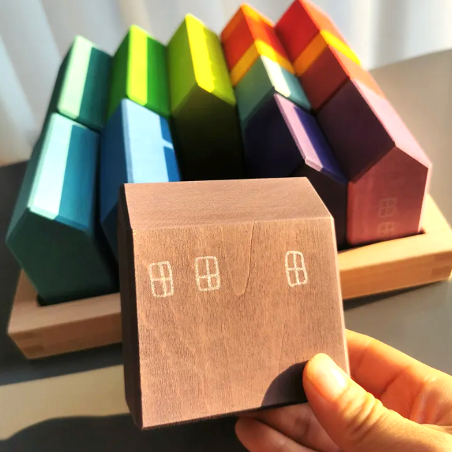 Montessori Wooden Rainbow Houses 15pc