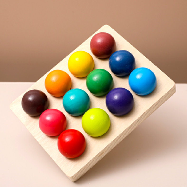 Montessori Wooden Rainbow balls & holder