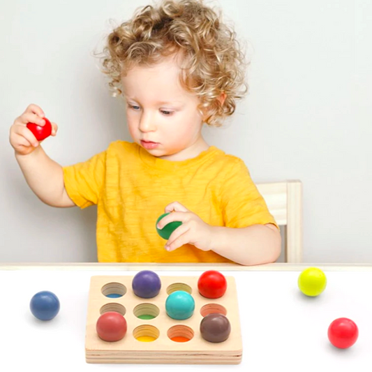 Montessori Wooden Rainbow balls & holder