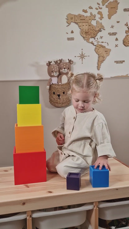 Montessori Wooden Rainbow Stacking Boxes